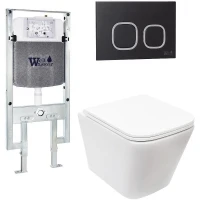 Комплект унитаза с инсталляцией WeltWasser AMBERG 497 ST + GELBACH 043 MT-WT + AMBERG RD-BL 10000011896 цвет Белый матовый с сиденьем Микролифт и клавишей смыва цвет Черный