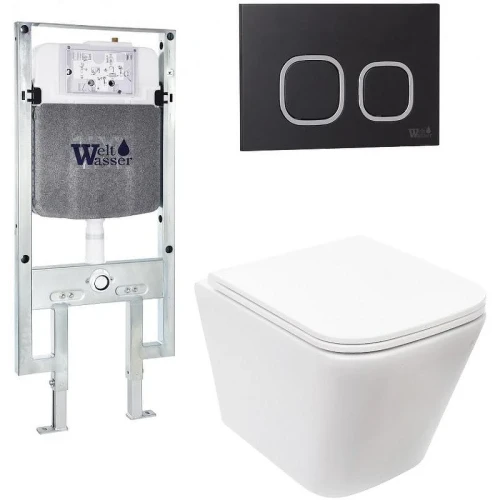 Комплект унитаза с инсталляцией WeltWasser AMBERG 497 ST + GELBACH 043 MT-WT + AMBERG RD-BL 10000011896 цвет Белый матовый с сиденьем Микролифт и клавишей смыва цвет Черный