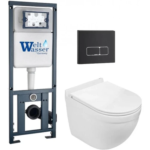 Комплект унитаза с инсталляцией WeltWasser MARBERG 410 + HEIMBACH 043 GL-WT + MAR 410 SE MT-BL 10000012161 цвет Белый глянцевый с сиденьем Микролифт и клавишей смыва цвет Черный матовый