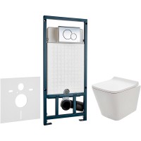 Комплект унитаза AQUAme AQM2004 с сиденьем Микролифт и инсталляцией WeltWasser WW Marberg 507 10000005949+10000005952 с клавишей смыва Хром глянцевый фаянс подвесной