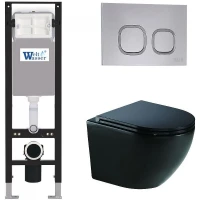Комплект унитаза с инсталляцией WeltWasser AMBERG 350 + MERZBACH 041 XL MT-BL + AMBERG RD-CR 10000012365 цвет Черный матовый с сиденьем Микролифт и клавишей смыва цвет Хром