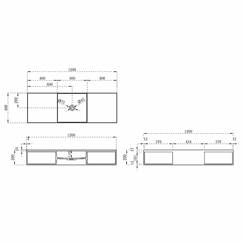 Раковина Vincea 120 VWB-6S212MW Белая матовая искусственный камень (литьевой мрамор) подвесная
