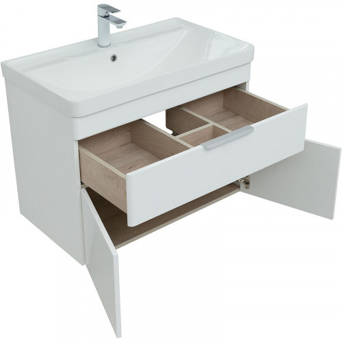 Тумба под раковину Aquanet Ирис new 80 310150 подвесная Белая глянцевая МДФ / ЛДСП