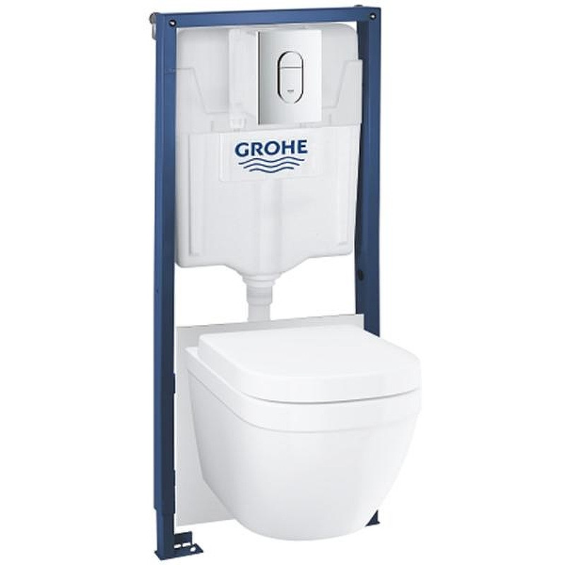 Унитаз с инсталляцией Grohe Euro Ceramic Solido 39536000 с сиденьем Микролифт с клавишей Хром