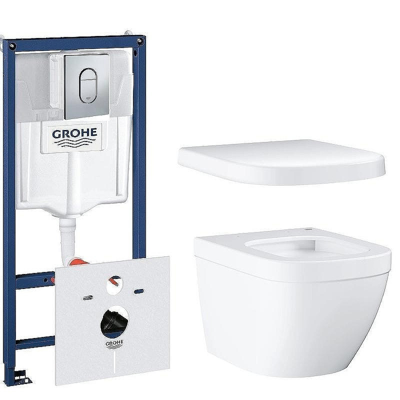 Унитаз с инсталляцией Grohe Euro Ceramic Solido 39536000 с сиденьем Микролифт с клавишей Хром