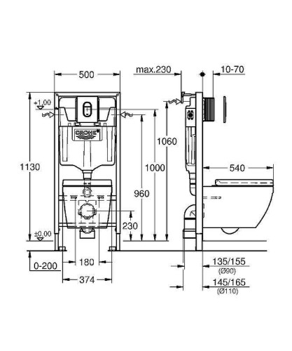 Унитаз с инсталляцией Grohe Euro Ceramic Solido 39536000 с сиденьем Микролифт с клавишей Хром