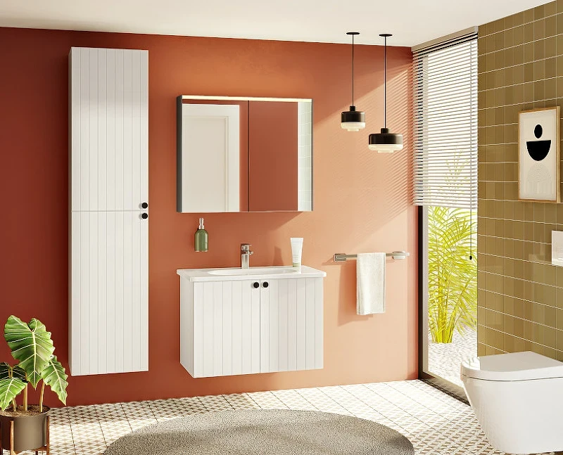 Зеркальный шкаф Vitra 80 66911 с подсветкой Антрацит глянцевый МДФ / ЛДСП, стекло