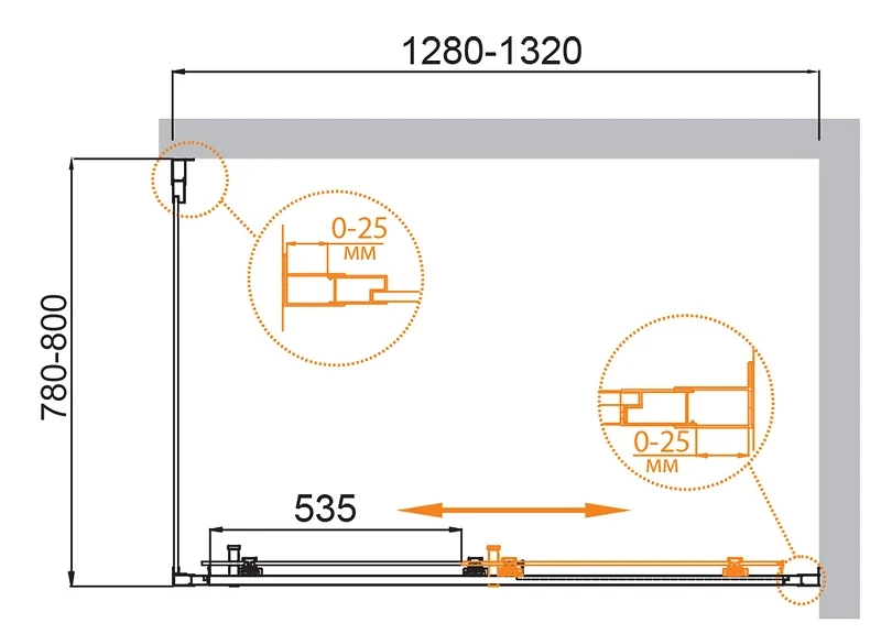 Душевой уголок Cezares Molveno 130x80 MOLVENO-AH-11-130/80-C-Cr-IV профиль Хром стекло прозрачное