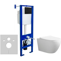 Комплект унитаза Ceruttispa Orlter Aria Tornado CT9955 с инсталляцией Berges Atom 410 040340 с сиденьем Микролифт и Черной матовой клавишей смыва фарфор подвесной