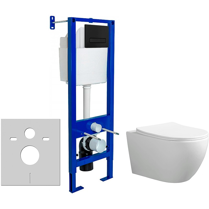 Комплект унитаза Ceruttispa Orlter Aria Tornado CT9955 с инсталляцией Berges Atom 410 040340 с сиденьем Микролифт и Черной матовой клавишей смыва фарфор подвесной