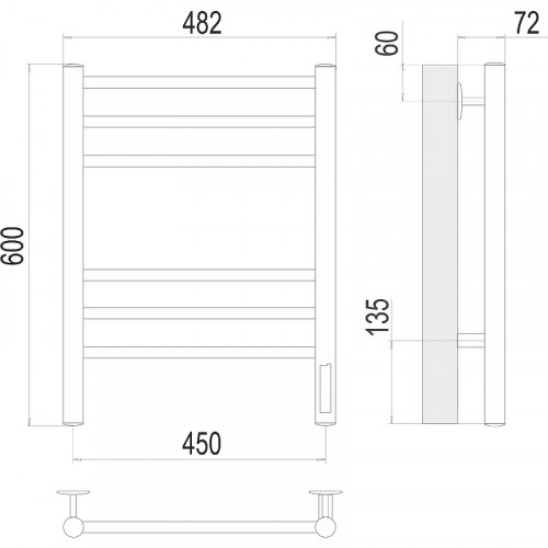 Электрический полотенцесушитель Terminus Аврора П6 450х600 КС 9003 4670078527462 Белый матовый нержавеющая сталь
