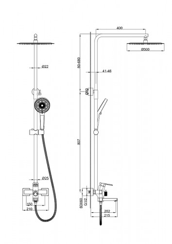 Душевая система Wonzon &amp; Woghand Frame WW-88739010-BGM цвет Темный графит