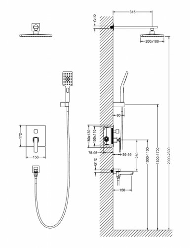 Душевая система Timo Torne SX-4399/03SM Черный латунь встраиваемый