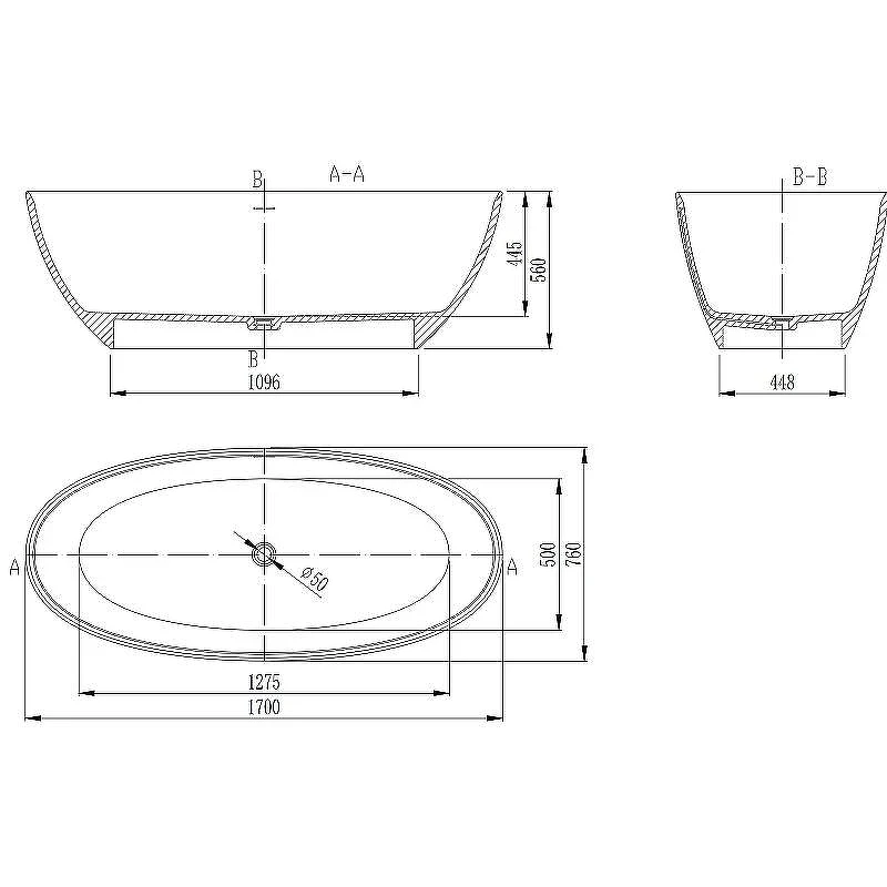 Ванна из искусственного камня Vincea 170x76 VBT-4S01MW Белая матовая без гидромассажа