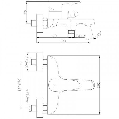 Смеситель для ванны ESKO Doha DH54 Хром латунь на стену