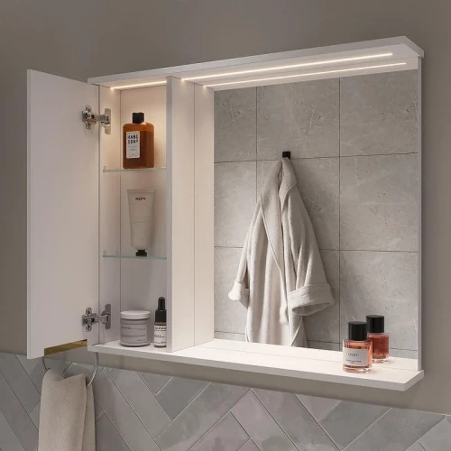 Зеркало со шкафом Volna Lotty Gold 80 L zsLOTTYGD80.L-04 с подсветкой цвет Белый