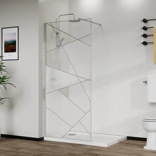 Душевая перегородка Azario Walk-In 100 AZ-271-100-CH-CGP профиль Хром стекло Графический принт
