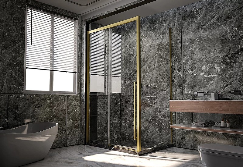 Душевая стенка Veconi Premium Trento SP-30G 80 SP30-G-80-01-C4 профиль Брашированное золото стекло прозрачное