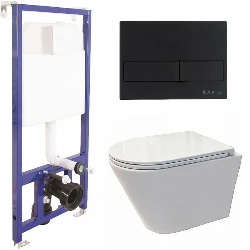 Комплект унитаза Koller Pool Orion OR-0515-RW с инсталляцией Berges Wasserhaus Novum L5 040215 с сиденьем Микролифт и Черной матовой клавишей смыва