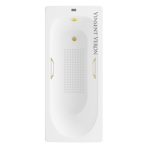 Чугунная ванна Vinsent Veron Soissons 170x70 VCN1707042H/VH0012MGD-AS цвет Белый с квадратными ручками матовое золото и антискользящим покрытием