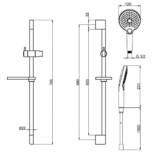 Душевой гарнитур AQUAme AQM8101BG Шлифованное золото латунь на стену