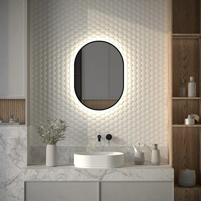 Зеркало Defesto Aura 50х70 DF 2923 с подсветкой 19W-4500K/Без выключателя/Нейтральный белый свет/Черная рама
