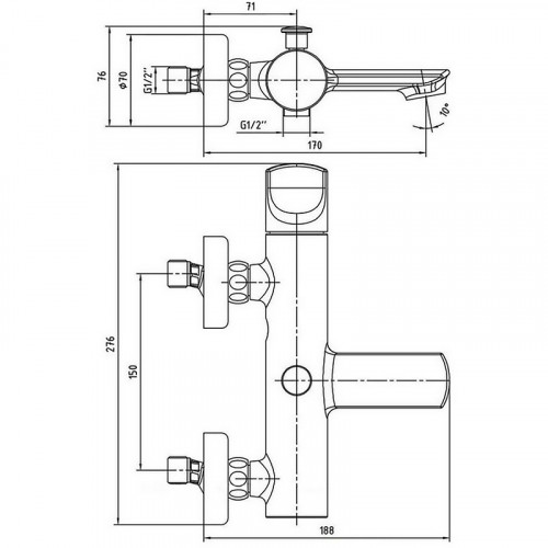 Смеситель для ванны E.C.A. Myra 102102470HEX Хром латунь на стену