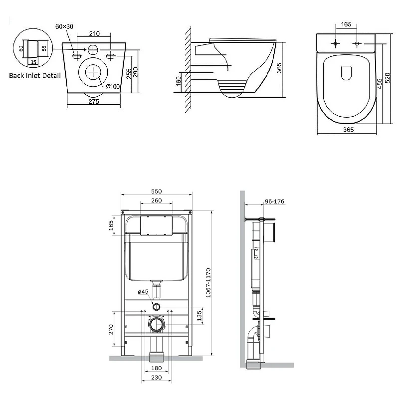 Комплект унитаза с инсталляцией SantiLine SL-5025MB+SL-03 с сиденьем Микролифт и Черной матовой клавишей смыва фарфор подвесной
