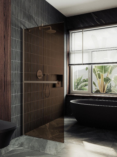 Душевая перегородка Maybah Glass MGD-727-2ш 790х1950 в широком профиле с полотенцедержателем Бронза стекло бронзовое