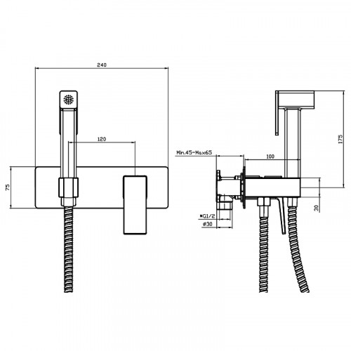 Гигиенический душ со смесителем Splenka S01.52.03 Золото матовое латунь встраиваемый