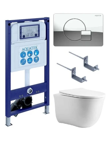 Комплект унитаза с инсталляцией Aquatek Set Aquatek Классик cm-067 4в1 цвет Белый с сиденьем Микролифт и клавишей смыва цвет Хром глянцевый