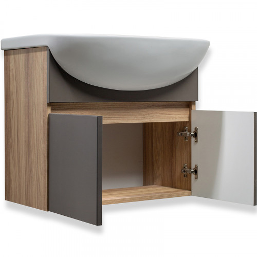 Тумба под раковину Runo Лада 60 00-00001369 подвесная Крафтовый дуб Графит МДФ / ЛДСП