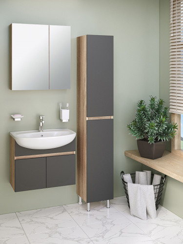 Тумба под раковину Runo Лада 60 00-00001369 подвесная Крафтовый дуб Графит МДФ / ЛДСП