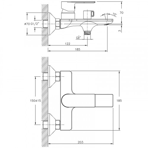 Смеситель для ванны Haiba HB60505 Хром на стену