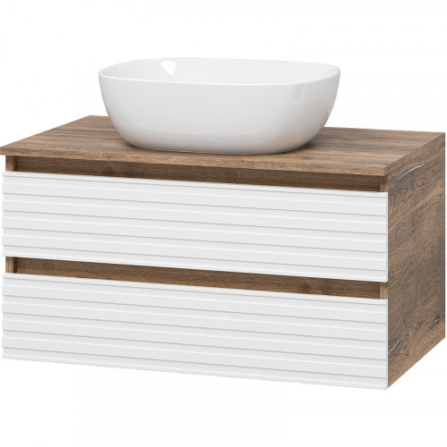 Тумба под раковину Brevita Dakota 80 DAK-09080-19/01-2Я подвесная Белая матовая Дуб Галифакс олово МДФ / ЛДСП