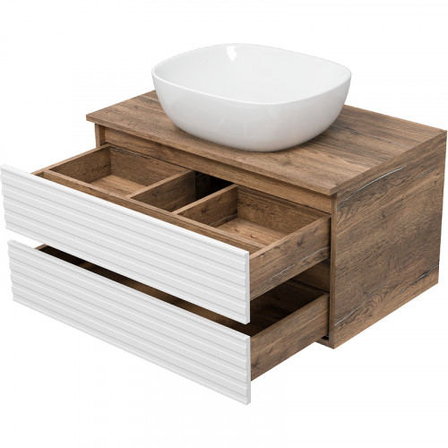 Тумба под раковину Brevita Dakota 80 DAK-09080-19/01-2Я подвесная Белая матовая Дуб Галифакс олово МДФ / ЛДСП