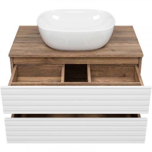 Тумба под раковину Brevita Dakota 80 DAK-09080-19/01-2Я подвесная Белая матовая Дуб Галифакс олово МДФ / ЛДСП