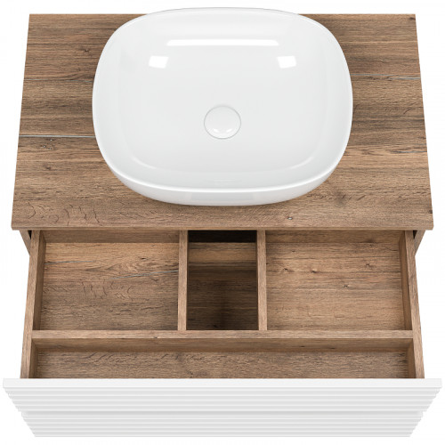 Тумба под раковину Brevita Dakota 80 DAK-09080-19/01-2Я подвесная Белая матовая Дуб Галифакс олово МДФ / ЛДСП