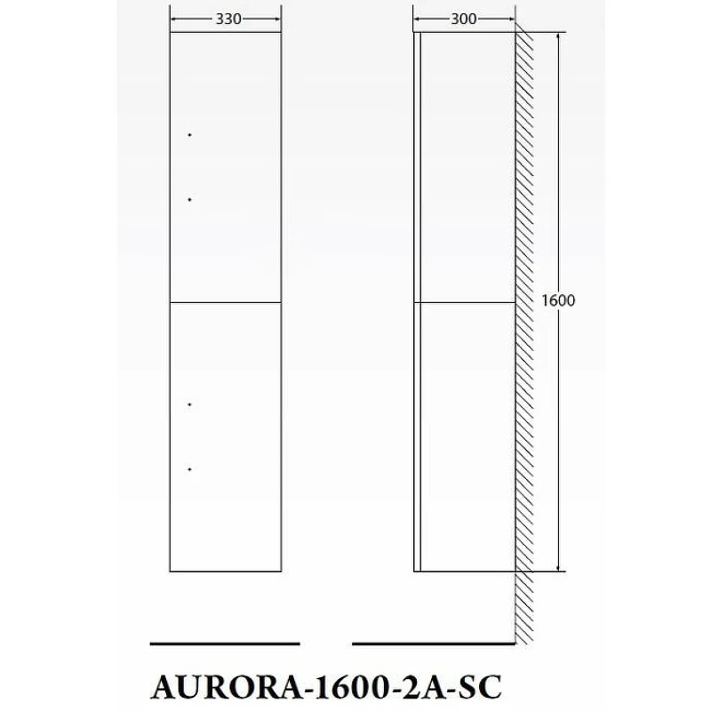 Шкаф пенал BelBagno Aurora 33 AURORA-1600-2A-SC-BL-P-R подвесной Bianco Lucido без ручек МДФ / ЛДСП
