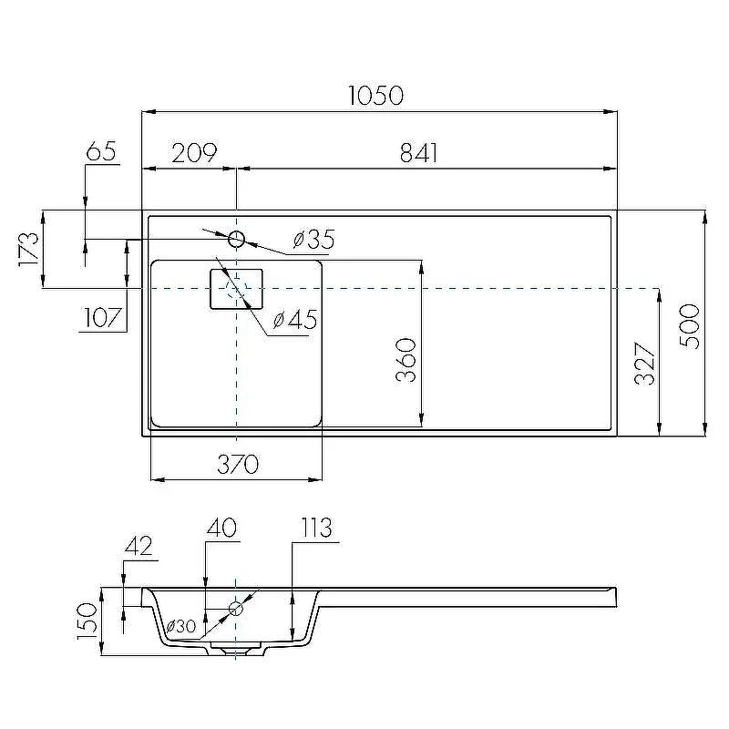Раковина Aquaton Лондри 105 L 1A72833KLH21L с местом под стиральную машину Графит