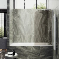 Шторка на ванну Maybah Glass MGV-139-1у 540x1400 в узком профиле Белый стекло бронзовое
