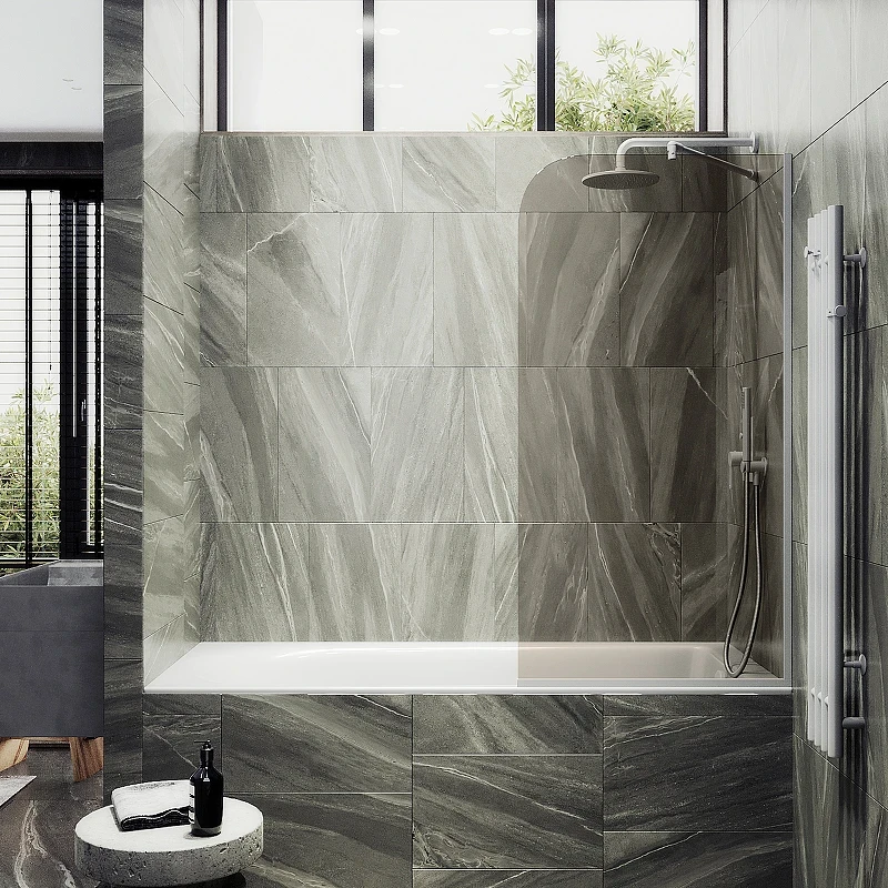 Шторка на ванну Maybah Glass MGV-139-1у 540x1400 в узком профиле Белый стекло бронзовое