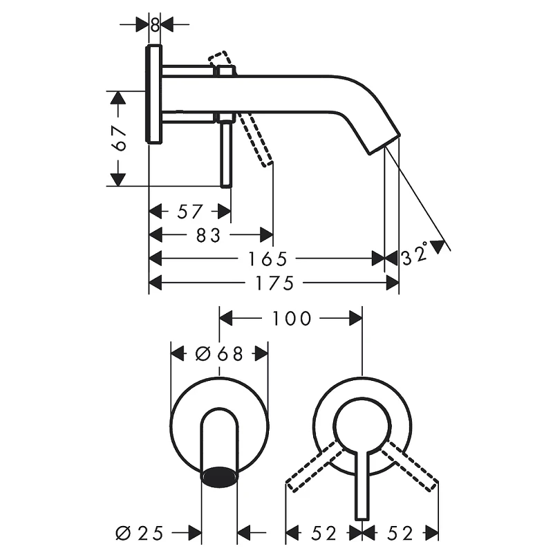 Смеситель для раковины Hansgrohe Tecturis S 73350140 Шлифованная бронза
