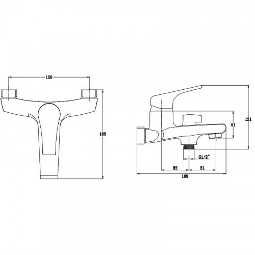 Смеситель для ванны Kaiser Eco 00022 Хром латунь на стену