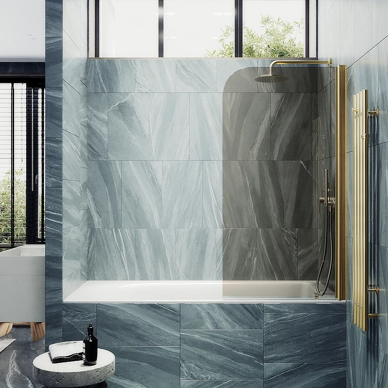 Шторка на ванну Maybah Glass MGV-611-3 600x1400 поворотная на монопетле Золото стекло бронзовое