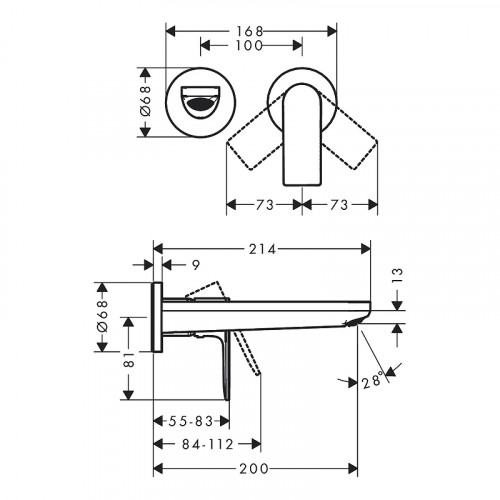 Смеситель для раковины Hansgrohe Rebris E 72568000 Хром латунь встраиваемый