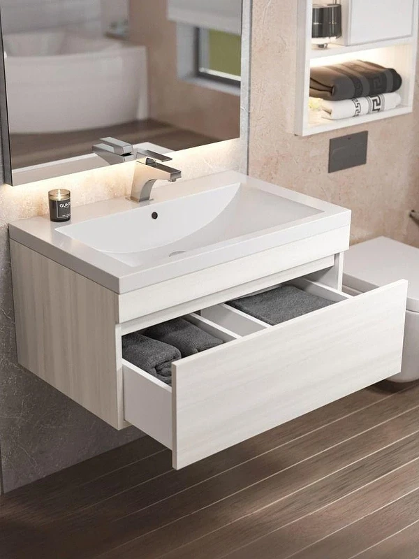 Тумба под раковину Uperwood Eva 75 3930213464 подвесная цвет Дуб Харбор белый