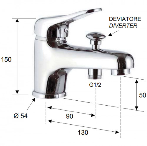 Смеситель на борт ванны Remer Kiss K04 Хром латунь