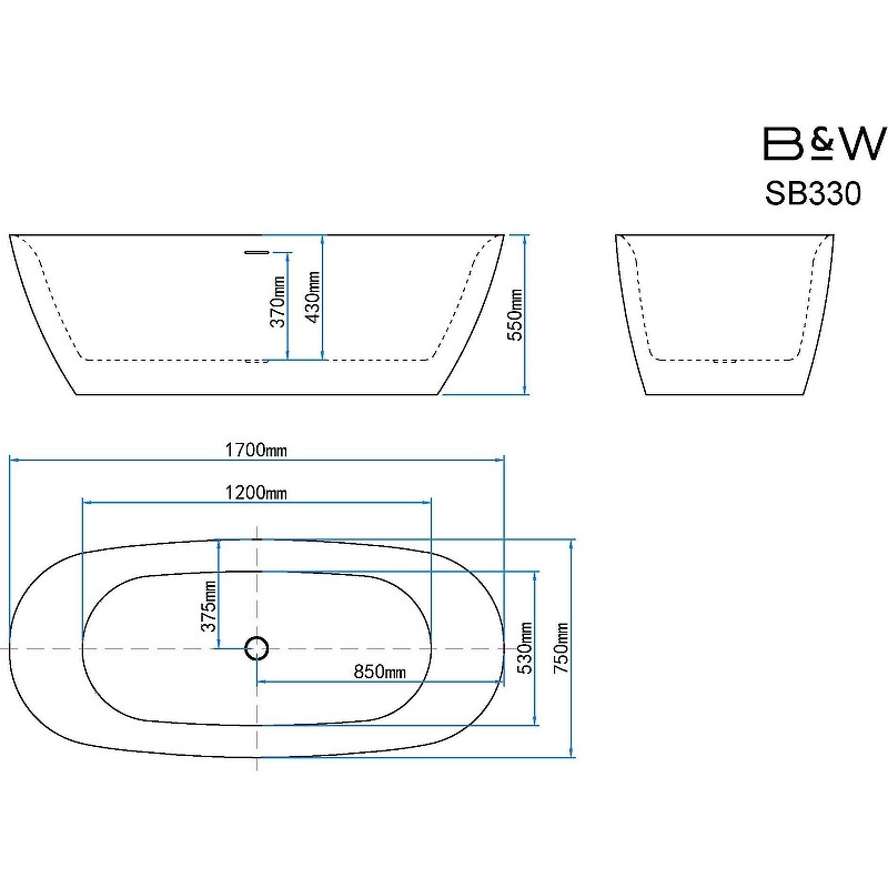 Акриловая ванна Black&White Swan SB330 Grey 170x75 330SBGR Серая матовая Белая без гидромассажа