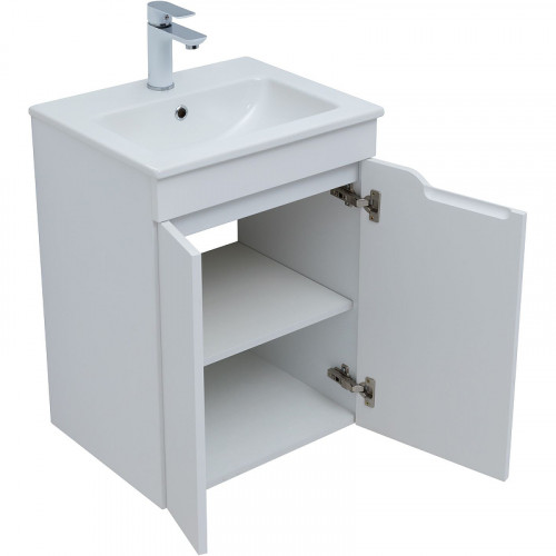 Тумба под раковину Aquanet Практика 50 330451 подвесная Белая матовая МДФ / ЛДСП